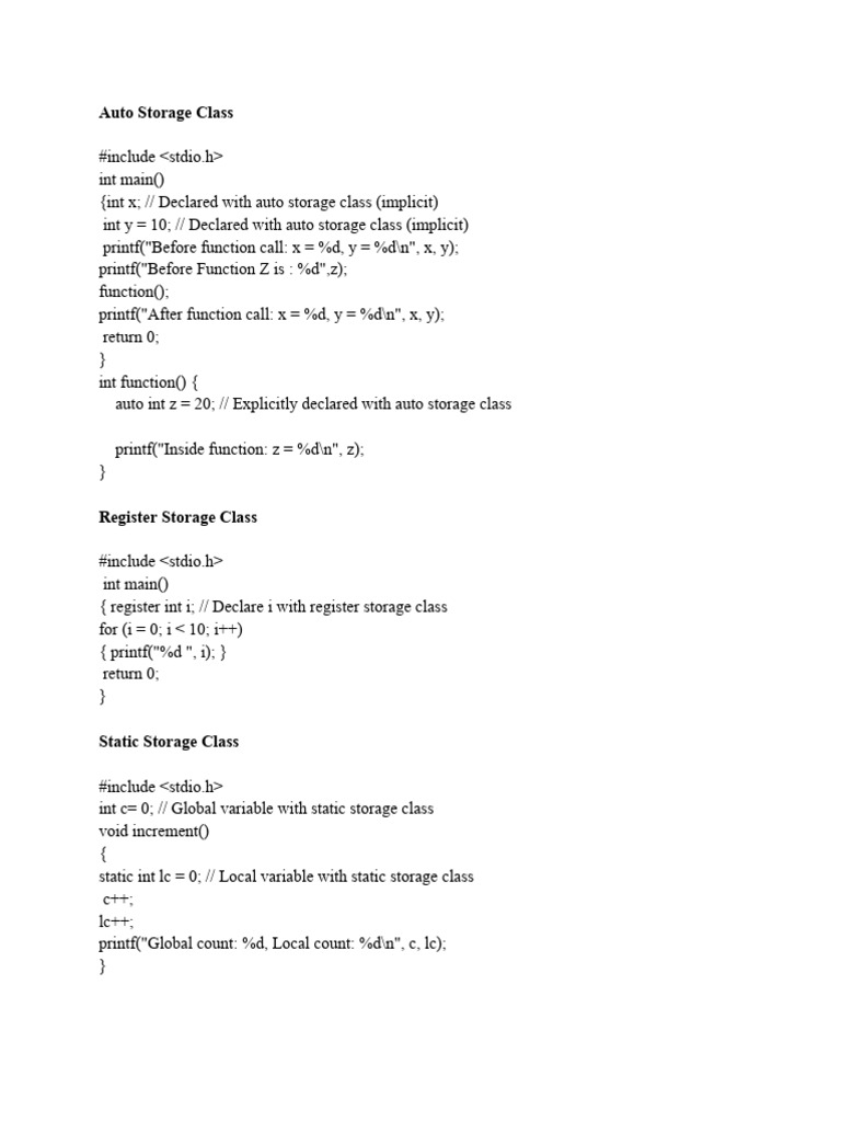C Storage Classes Explained | PDF
