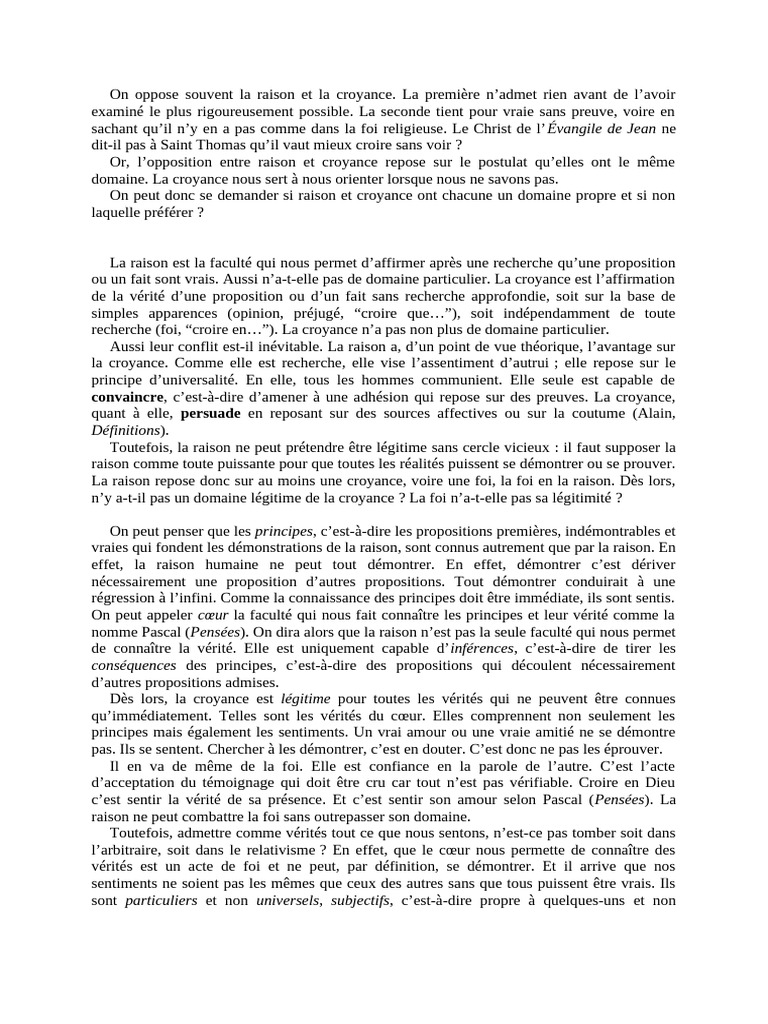 Raison et Croyance : Conflit et Légitimité | PDF | Raison | Vérité