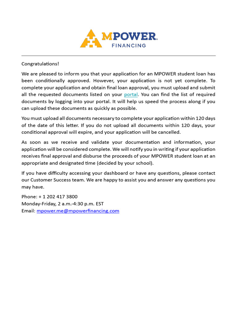 MPOWER Conditional Loan Approval Notice | PDF