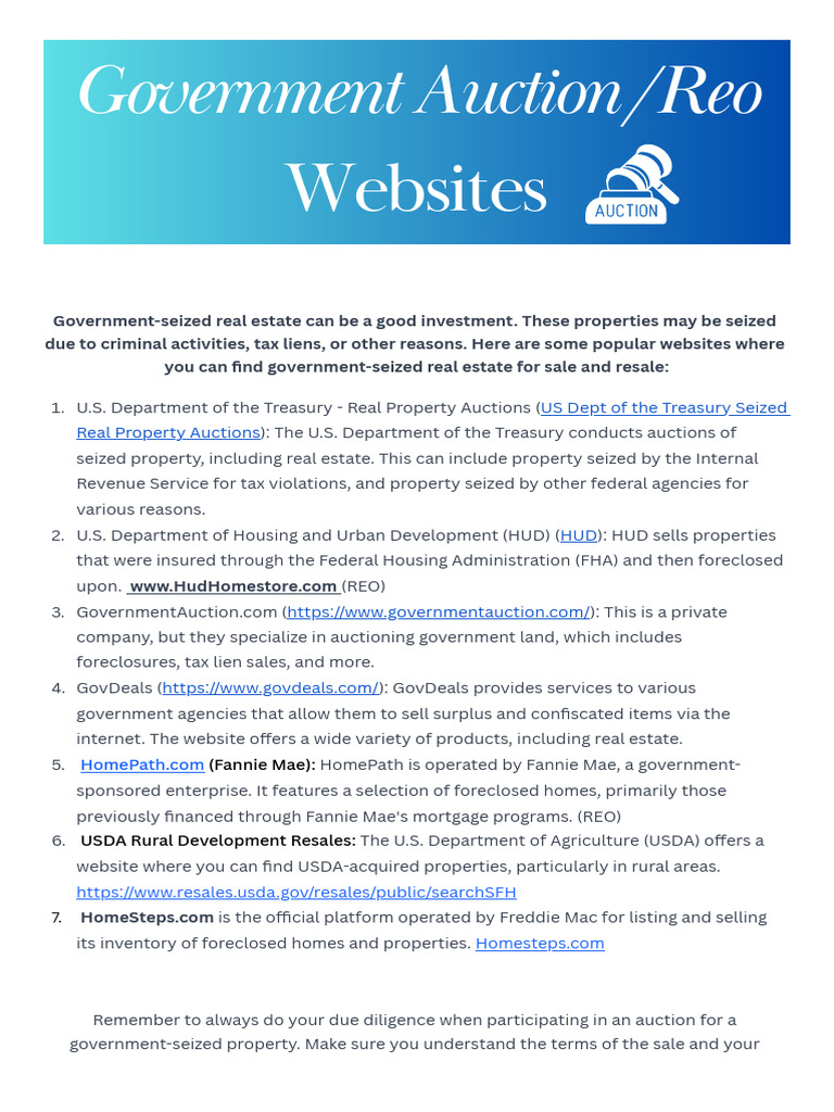 Government-Seized Real Estate Auctions | PDF