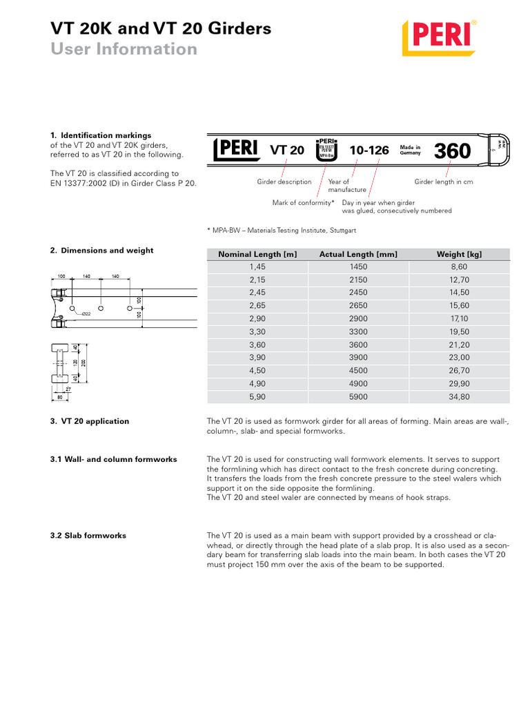 VT 20 Girder Specifications and Usage | PDF | Truss | Beam (Structure)