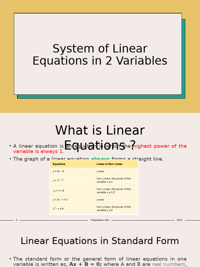 System of Linear Equations in 2 Variables | PDF | System Of Linear ...