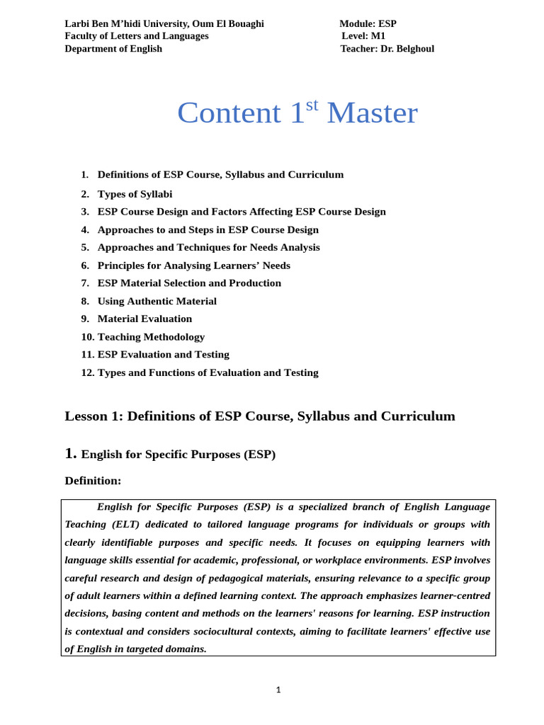 Lesson 1 | PDF | Curriculum | Learning