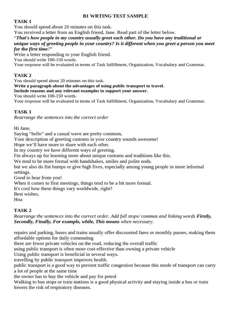 B1 Writing Test Pdf Public Transport Transport
