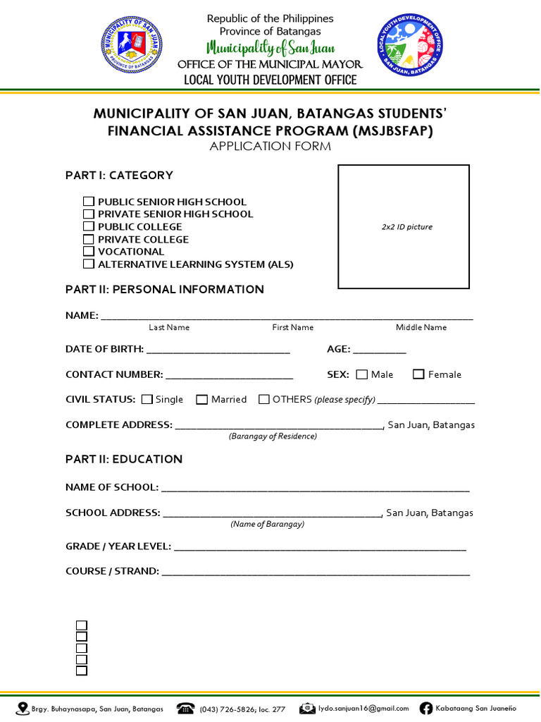 MSJBSFAP Application for San Juan Students | PDF