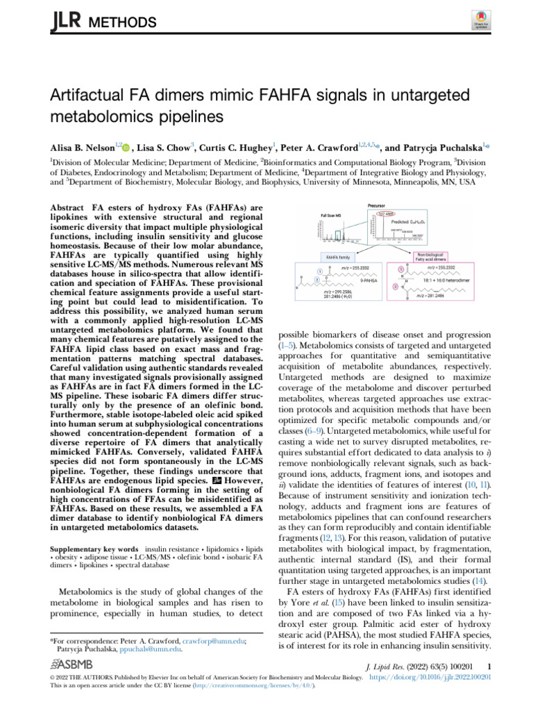 Misidentification of FA Dimers in Metabolomics | PDF | Metabolomics ...