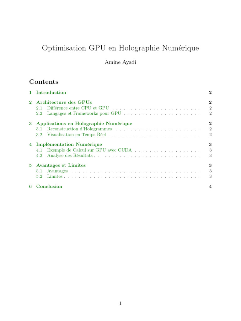 Optimisation GPU en Holographie Numérique | PDF | Processeur graphique ...