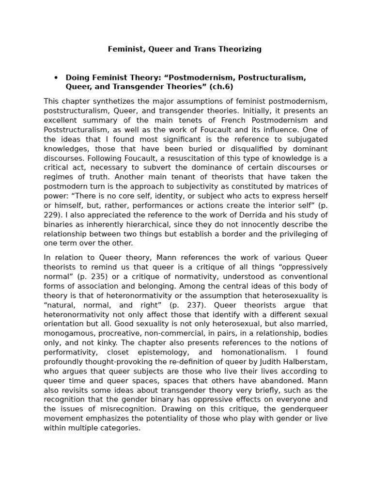 Notes - Queer and Trans Theories | PDF | LGBTQIA+ Studies | Transgender