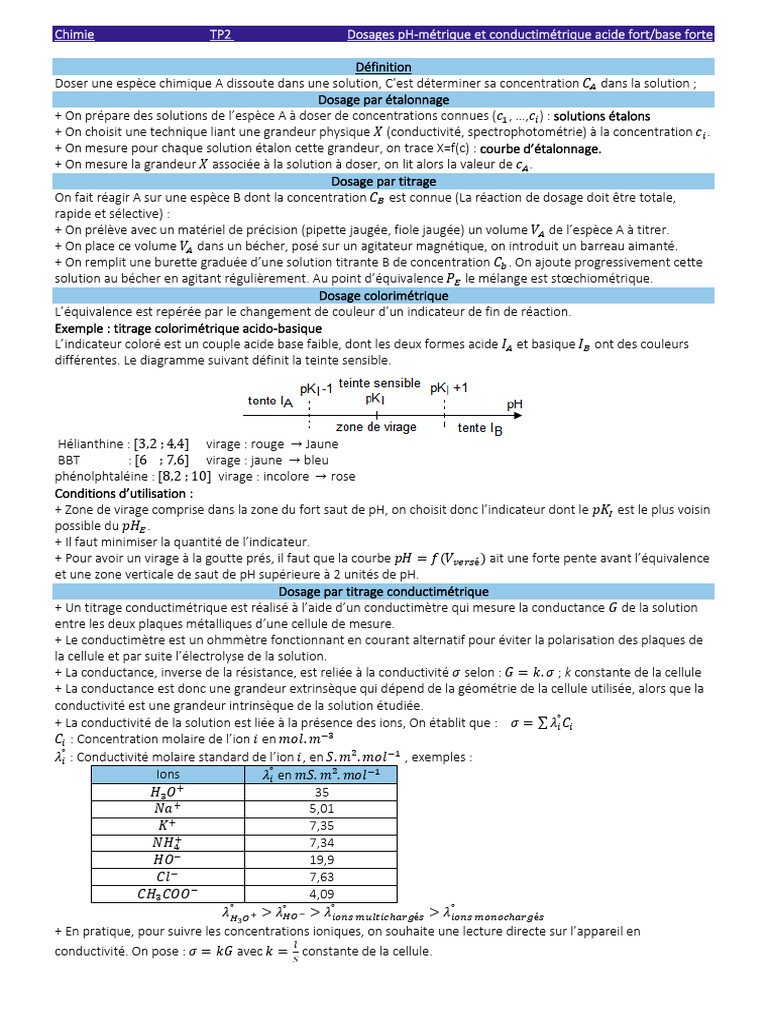 Dosages pH et conductimétriques en TP | PDF | Titrage | Chimie