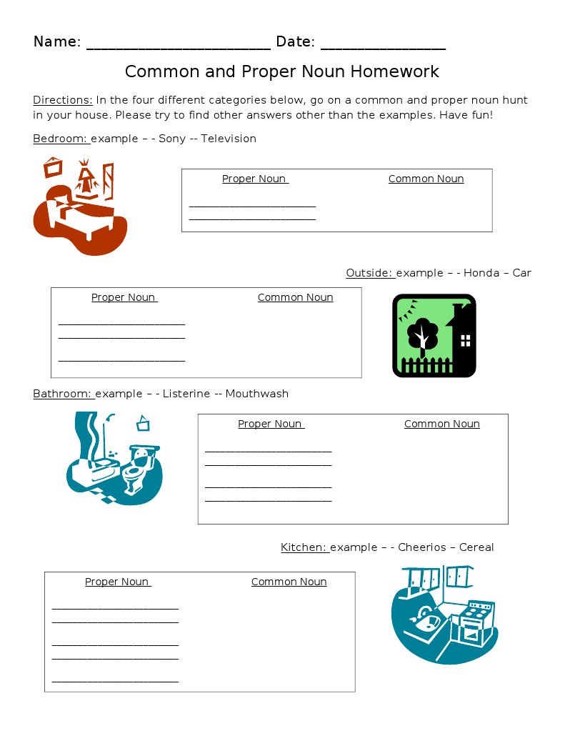 Common Proper Noun Homework PDF