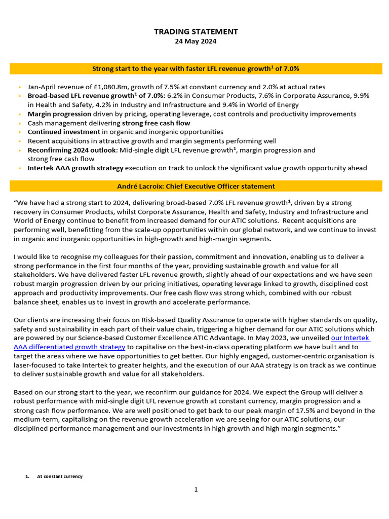 Intertek Reports 7% LFL Revenue Growth | PDF | Sustainability ...