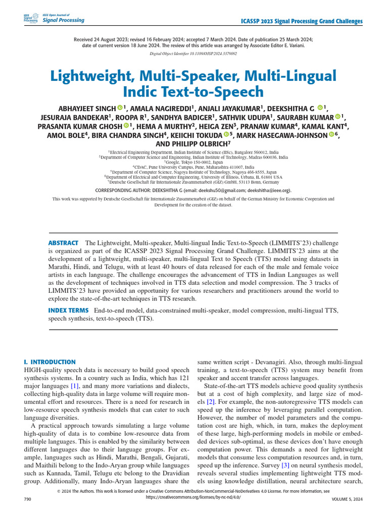 Multi-Lingual Indic Text-to-Speech Challenge | PDF | Speech Synthesis ...