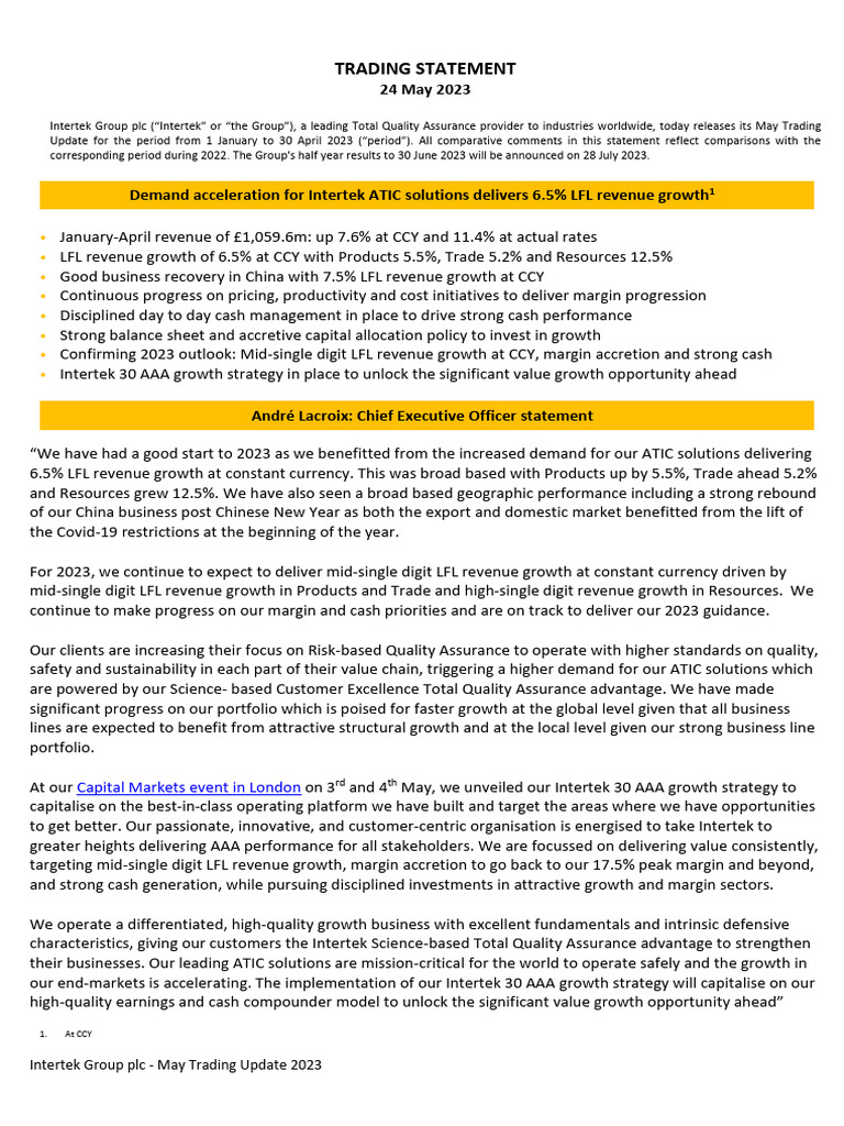 May Trading Statement 2023 | PDF | Sustainability | Innovation