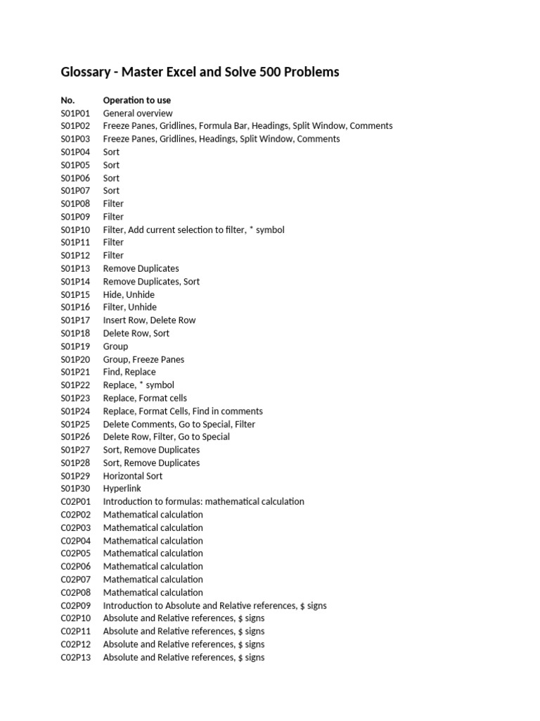 01.1 Glossary - Master Excel and Solve 500 Problems | PDF | Microsoft ...