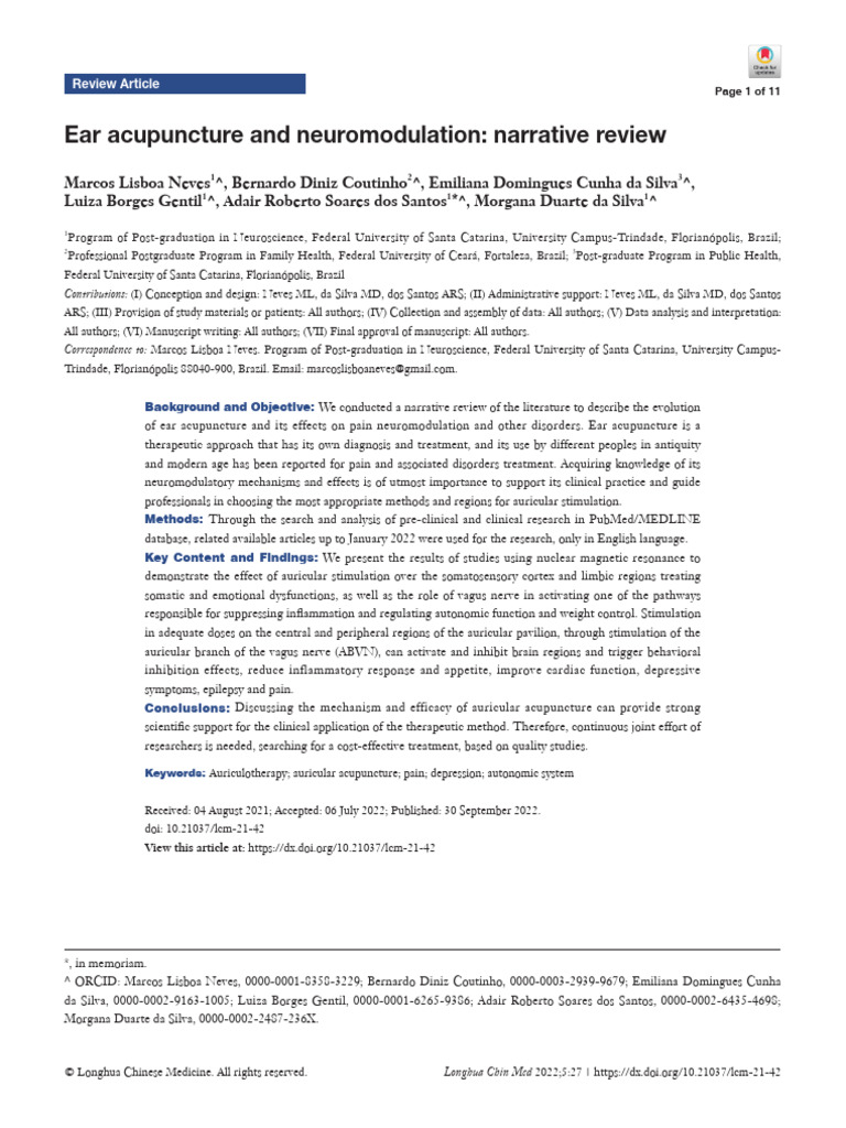 Ear Acupuncture and Neuromodulation: Narrative Review | PDF | Vagus ...