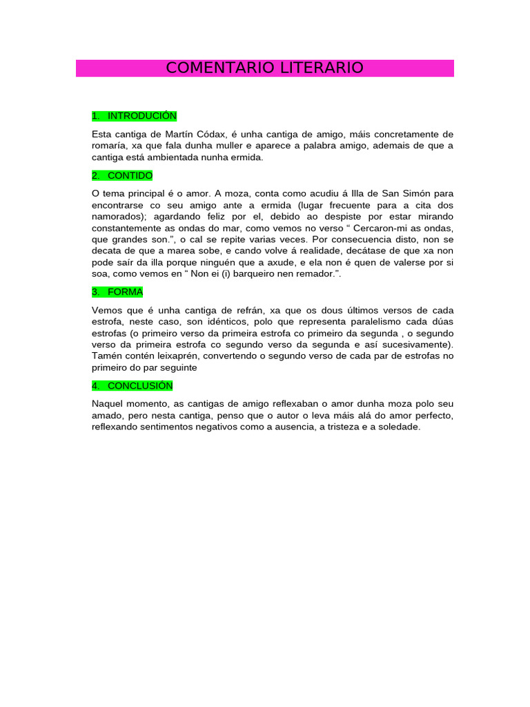 Comentario Literario | PDF