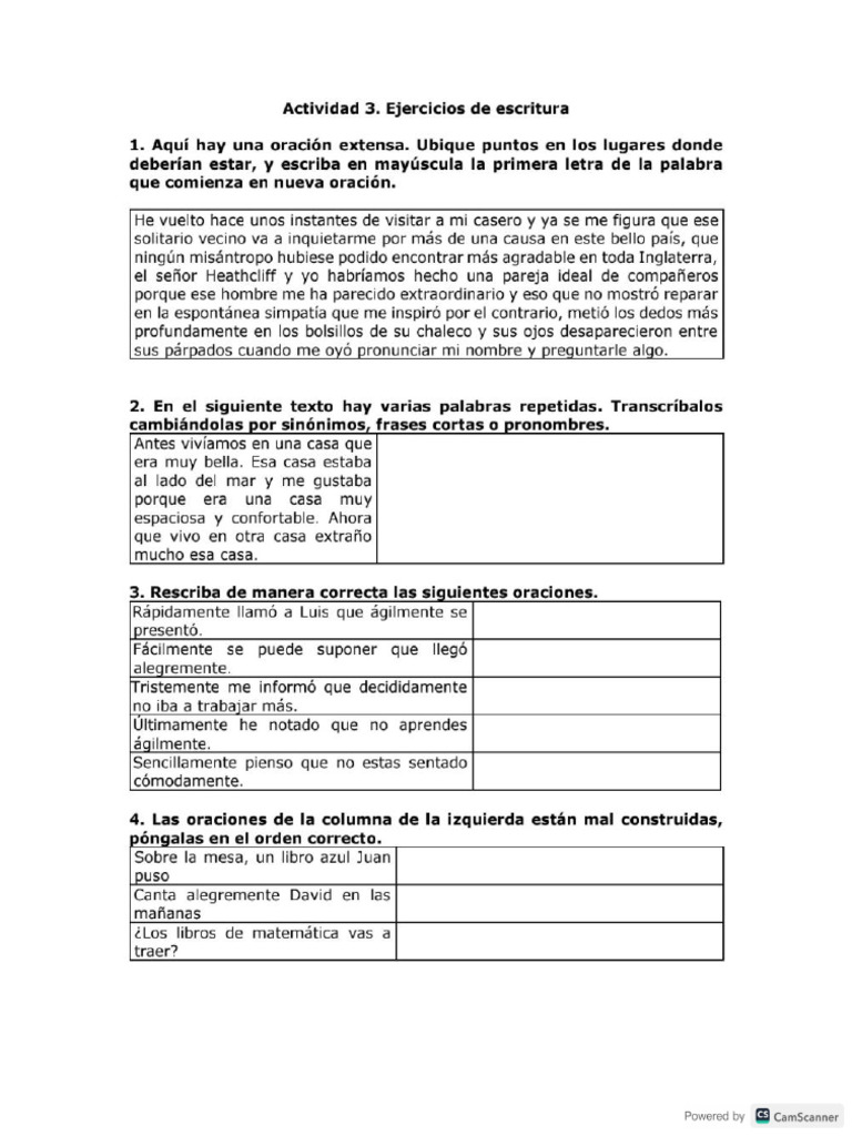Actividad 3. Ejercicios de Escritura | PDF