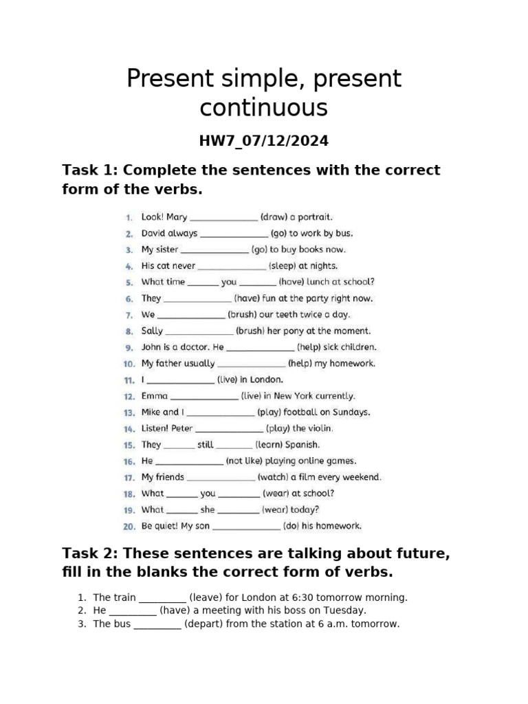 Present Simple and Continuous Exercises | PDF | Linguistic Typology ...