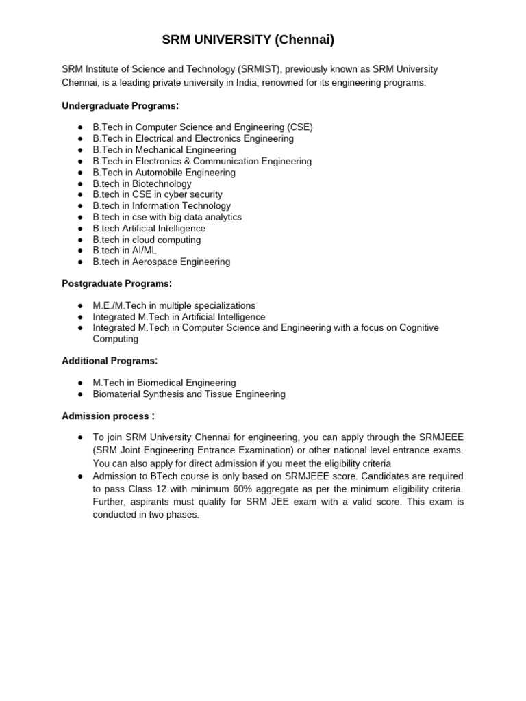 SRM University Chennai | PDF | Engineering