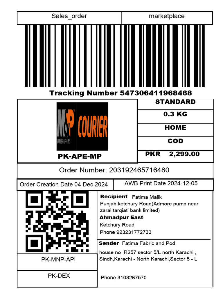 Tracking Number 547306411968468 Sales Order Marketplace Pdf