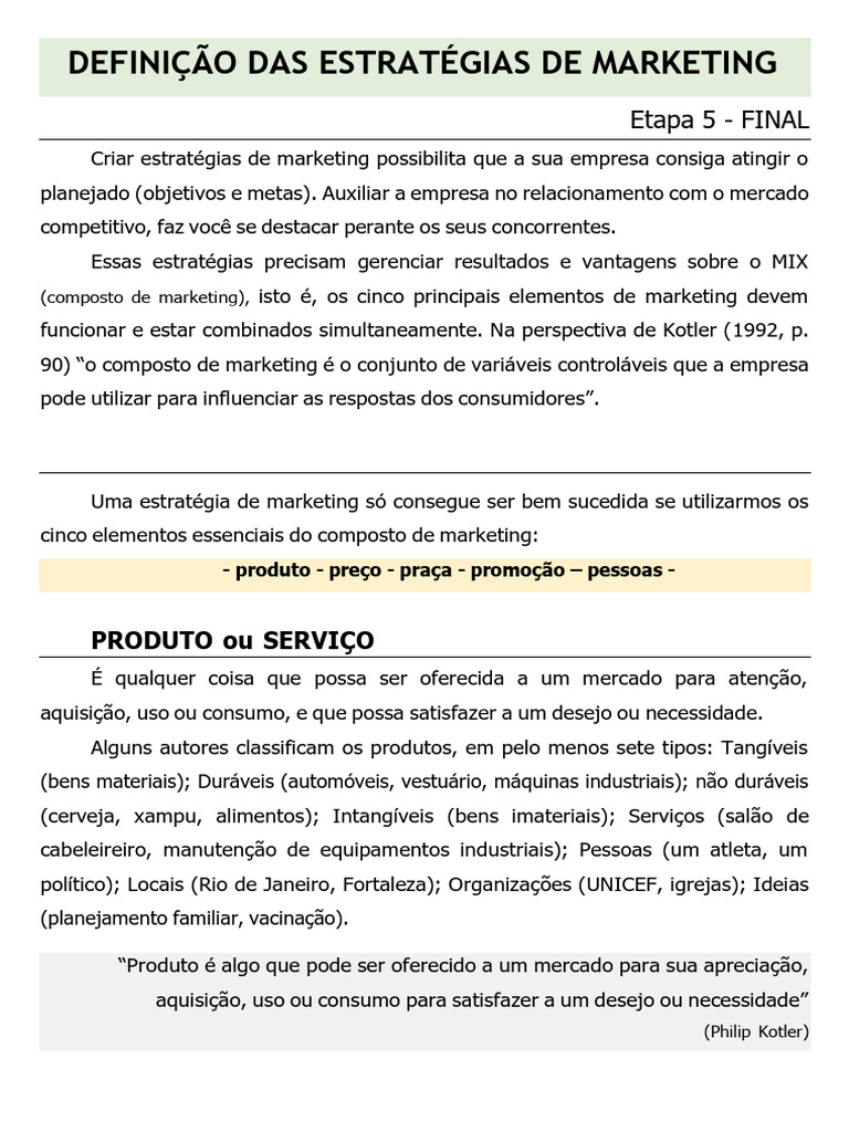 Estratégias de Marketing e Composto de Marketing | PDF | Marketing ...