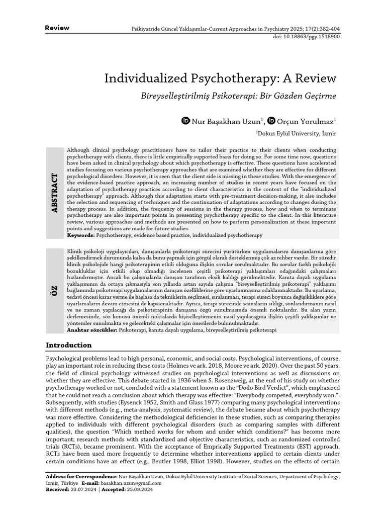 Individualized Psychotherapy Insights | PDF | Psychotherapy | Cognitive ...