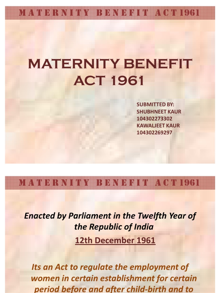 Maternity Benefit Act 1961 PDF Public Law Common Law