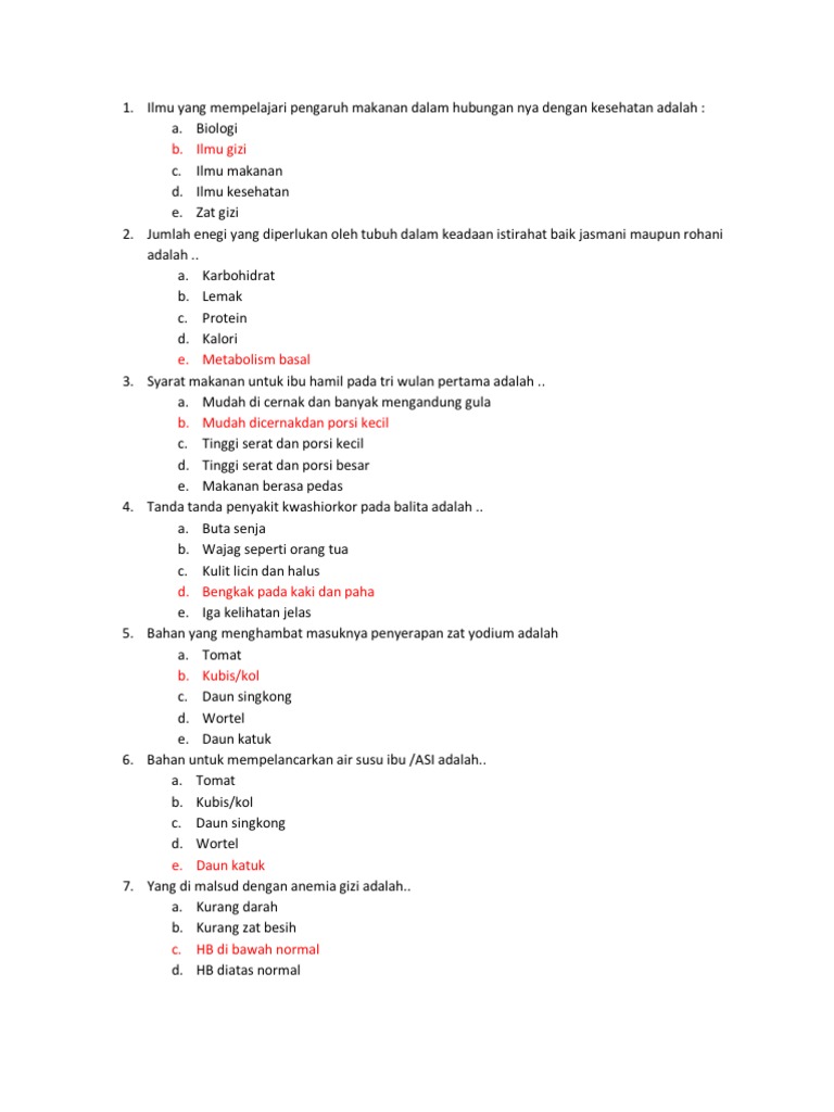 Contoh Soal Ilmu Gizi Belajar Saja