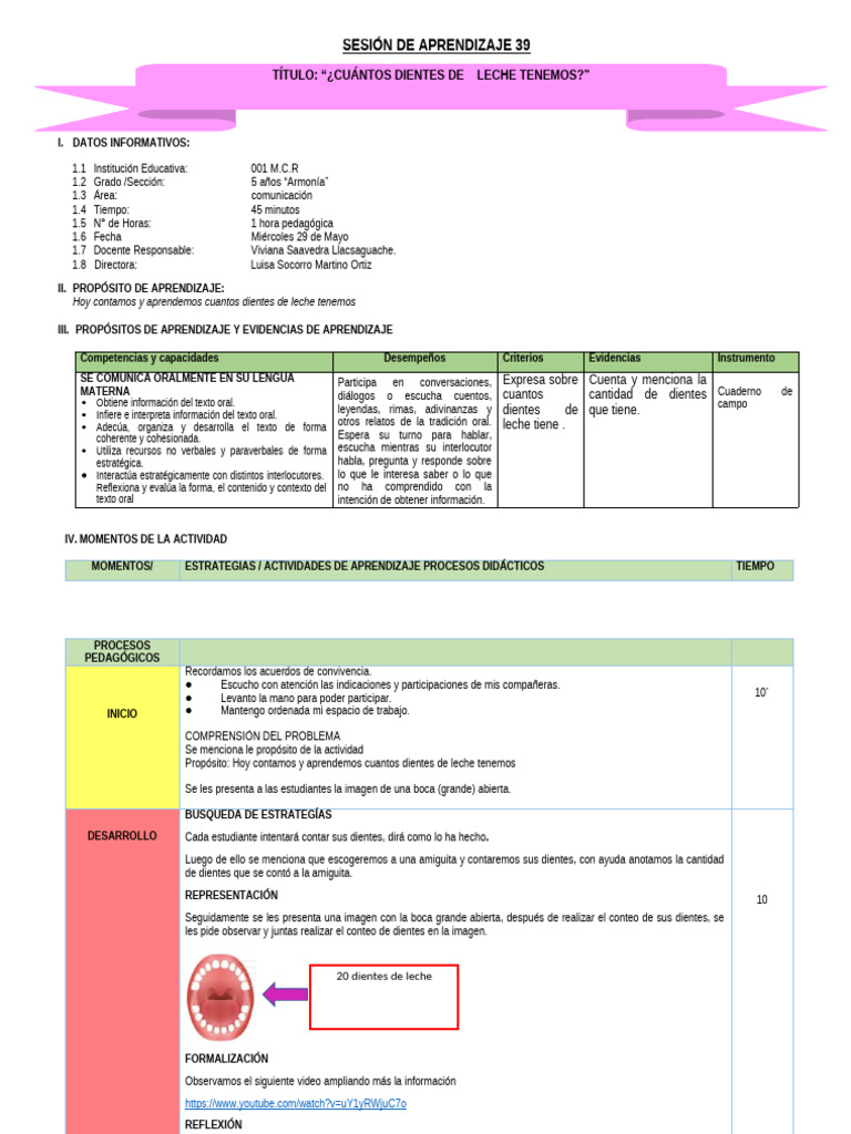 Conteo de Dientes de Leche en Clase | PDF | Aprendizaje | Ciencia cognitiva