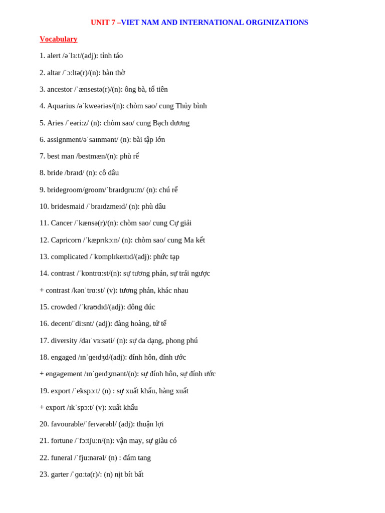 Lớp 10 Unit 7 P1 | PDF