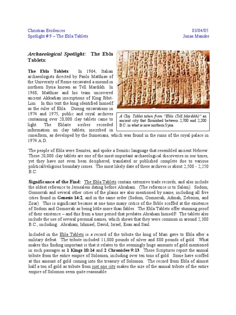 The Ebla Tablets PDF Sodom And Gomorrah Archaeology