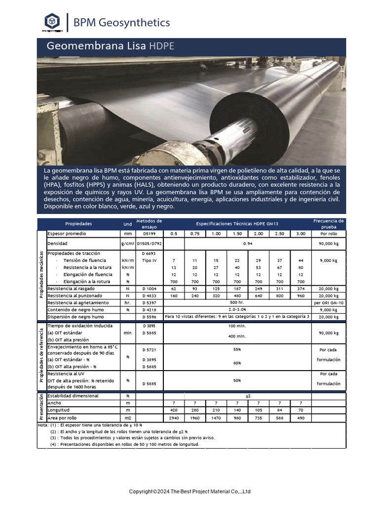 Geomembrana BPM GM13 Hdpe | PDF | Materiales