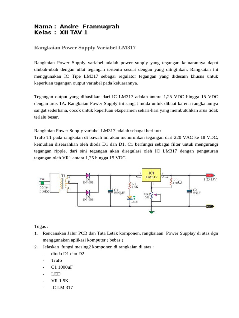 Rangkaian Power Supply Variabel LM317 | PDF