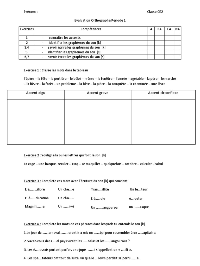 Exercice Sur Les Accents Cm2 à Imprimer Controle Orthographe CE2 | PDF | Code (information) | Linguistique