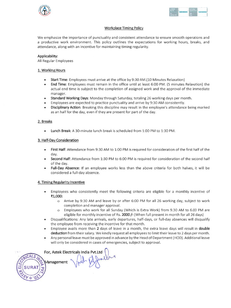 Workplace Timing Policy | PDF