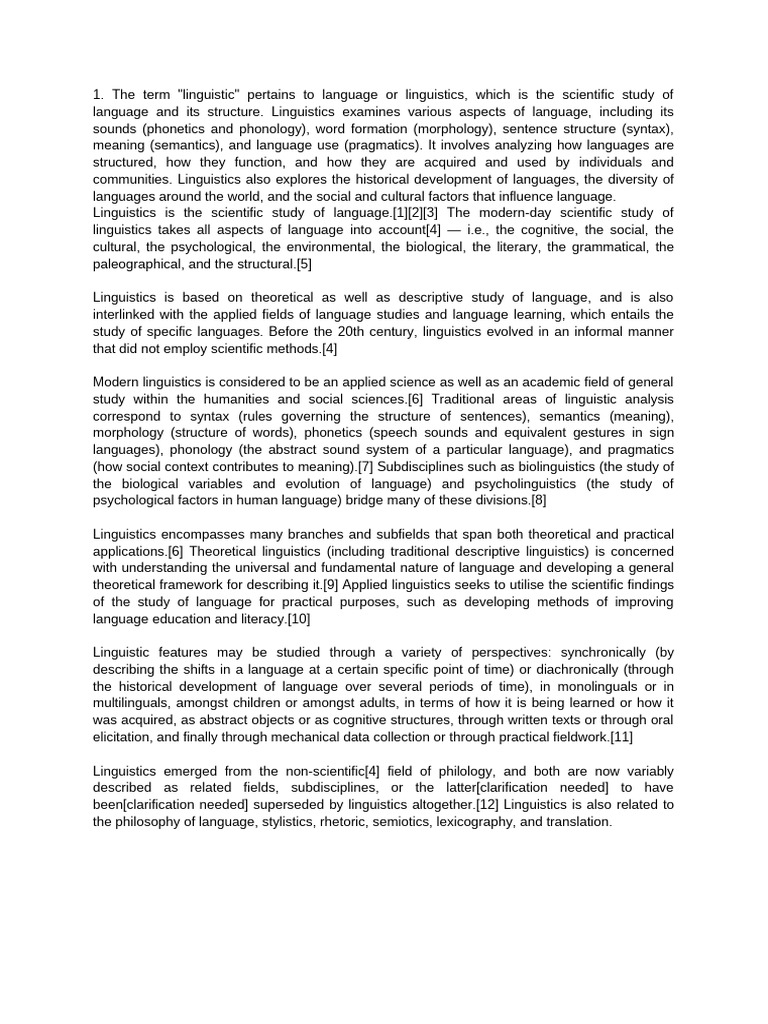 Overview of Linguistics and Its Subfields | PDF | Linguistics | Semantics