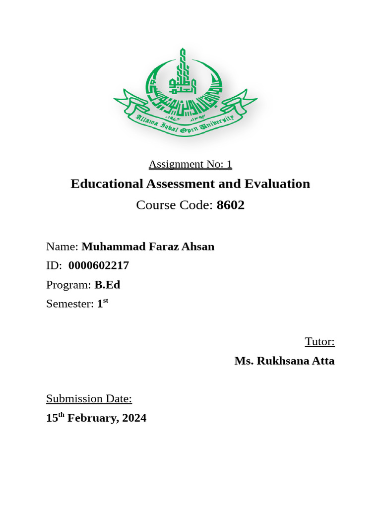 A 1 (1) | PDF | Educational Assessment | Evaluation