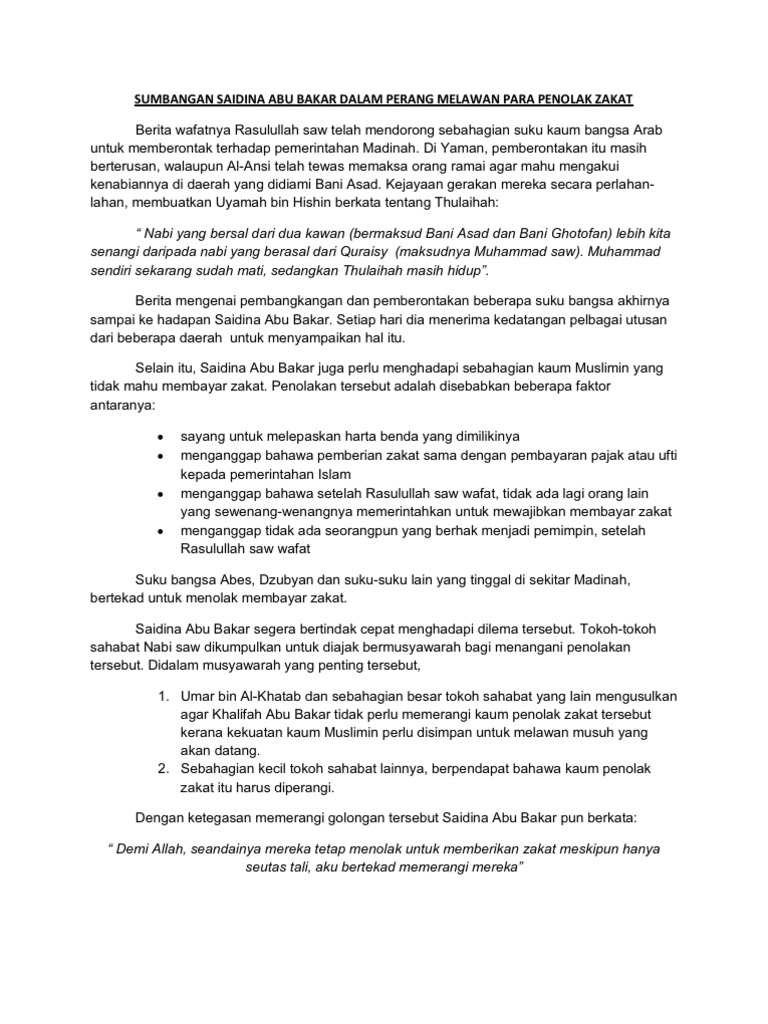Sumbangan Saidina Abu Bakar
