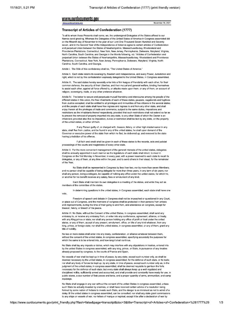 Transcript of Articles of Confederation (1777) | PDF