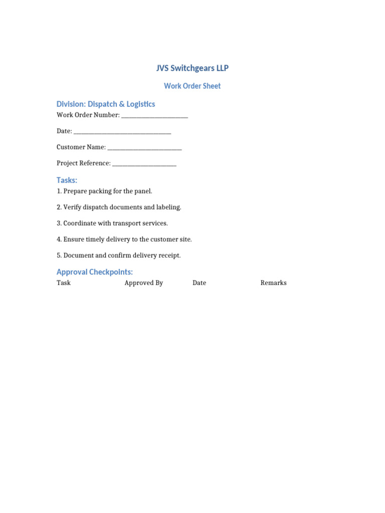 Work Order Dispatch for JVS Logistics | PDF