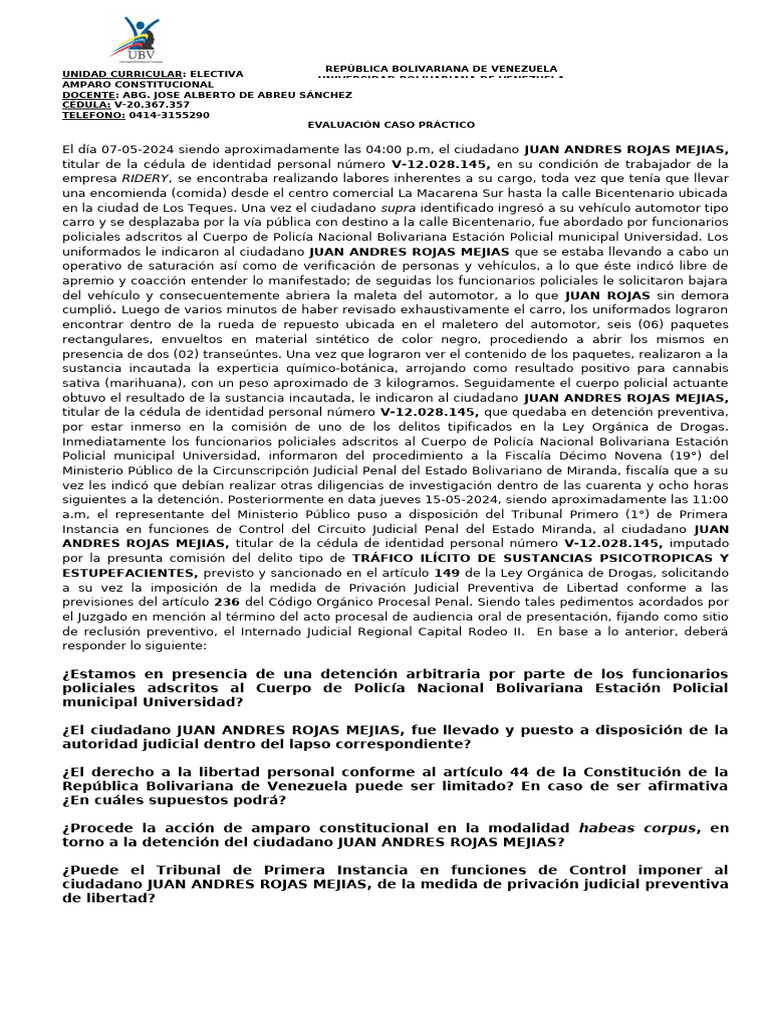 Caso Practico Amparo Habeas Corpus | PDF | Justicia | Ley común