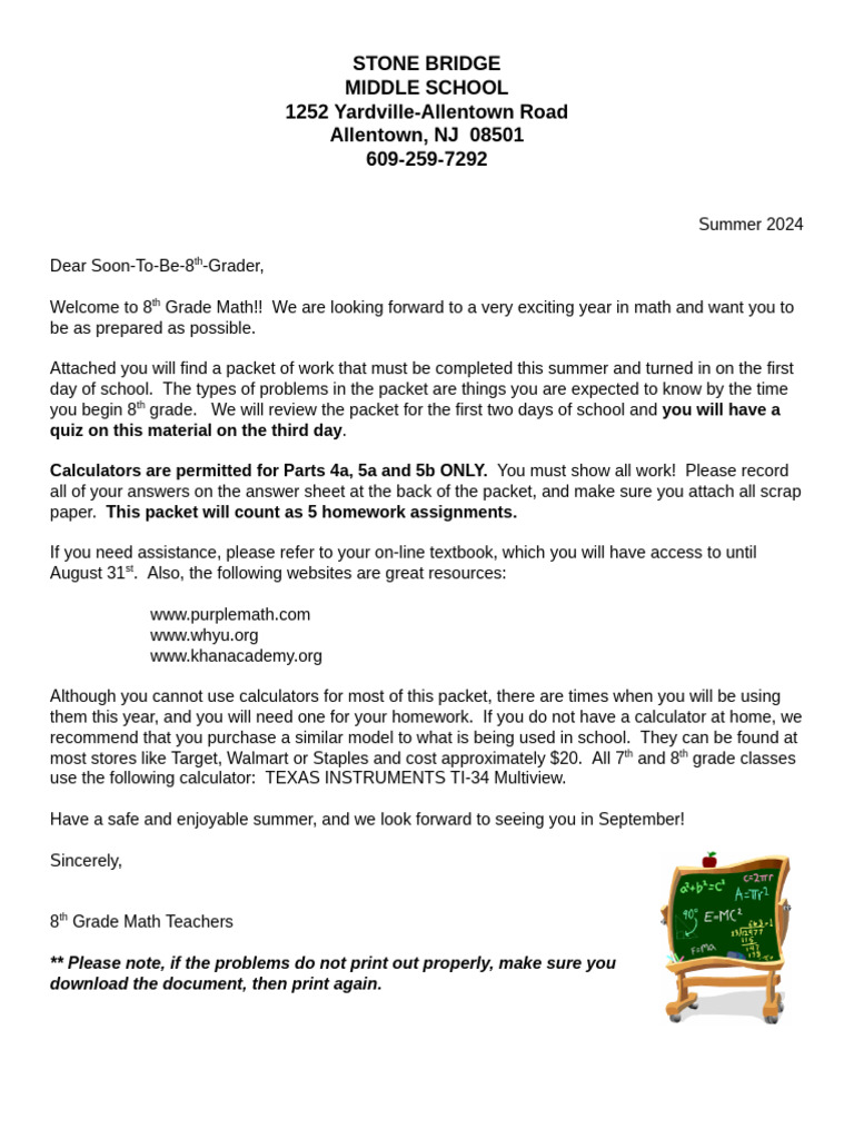 Summer packet grade 8 2024 google docs 2 pdf