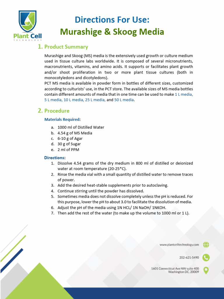 MS Media Preparation Guide | PDF | Agar | Water