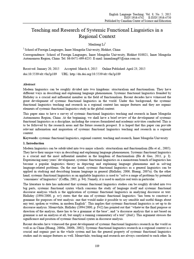 Teaching and Research of Systemic Functional Lingu | PDF | Linguistics ...