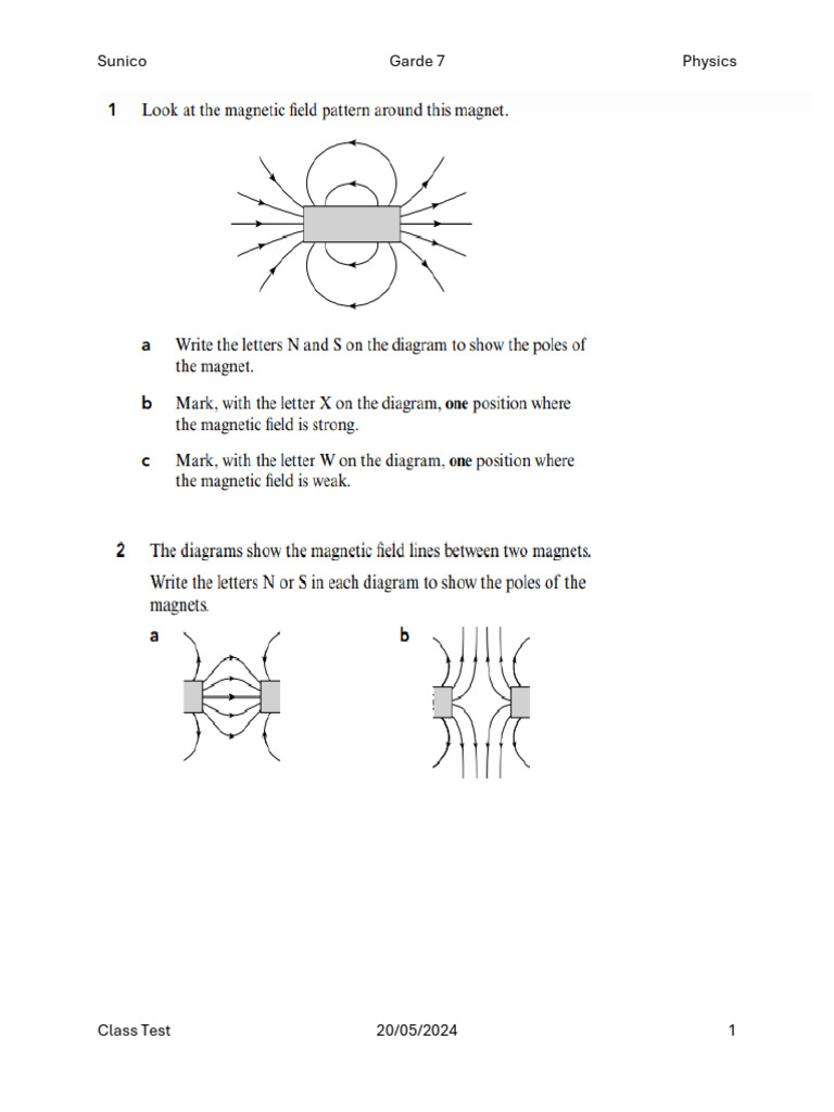 Grade 7 Magnetic Fields Class Test | PDF