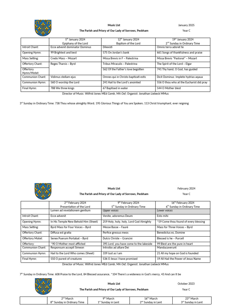 Parish Music List for Year C | PDF | Mass (Liturgy) | Worship