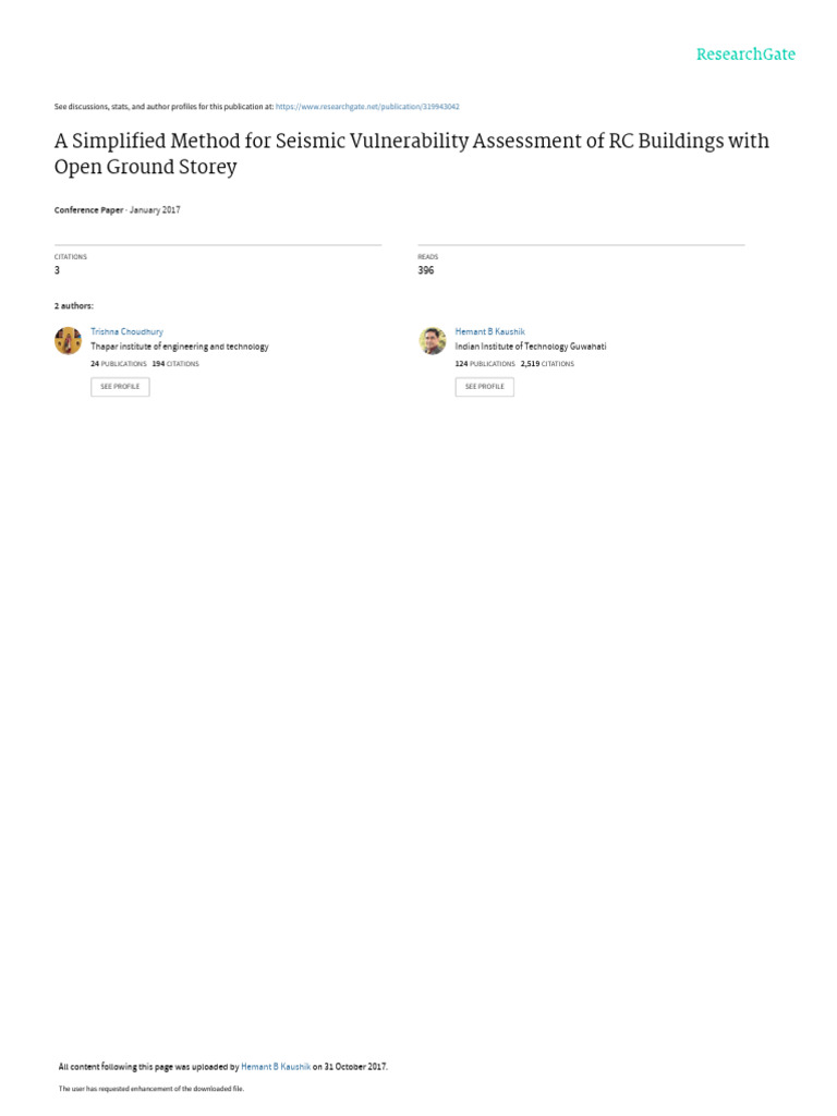 Seismic Vulnerability of RC Buildings | PDF | Coefficient Of ...