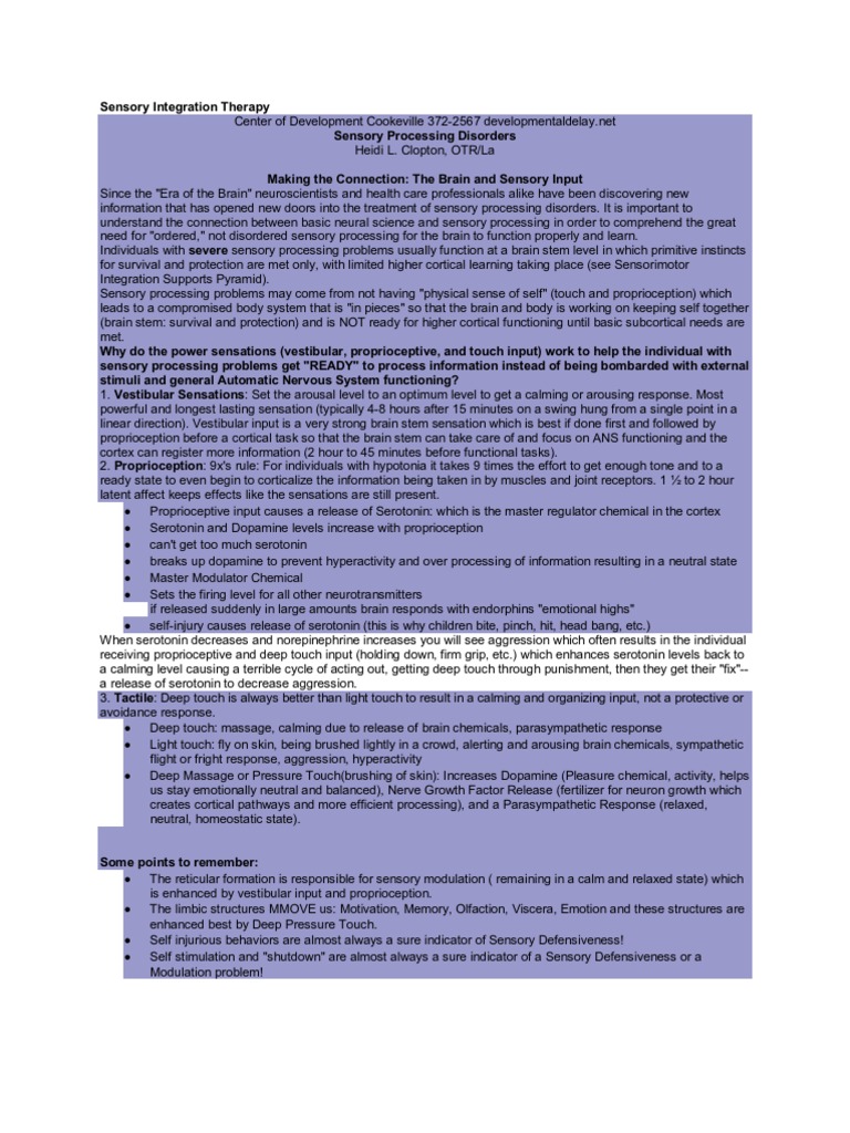 Sensory Integration Therapy | PDF | Self-Improvement