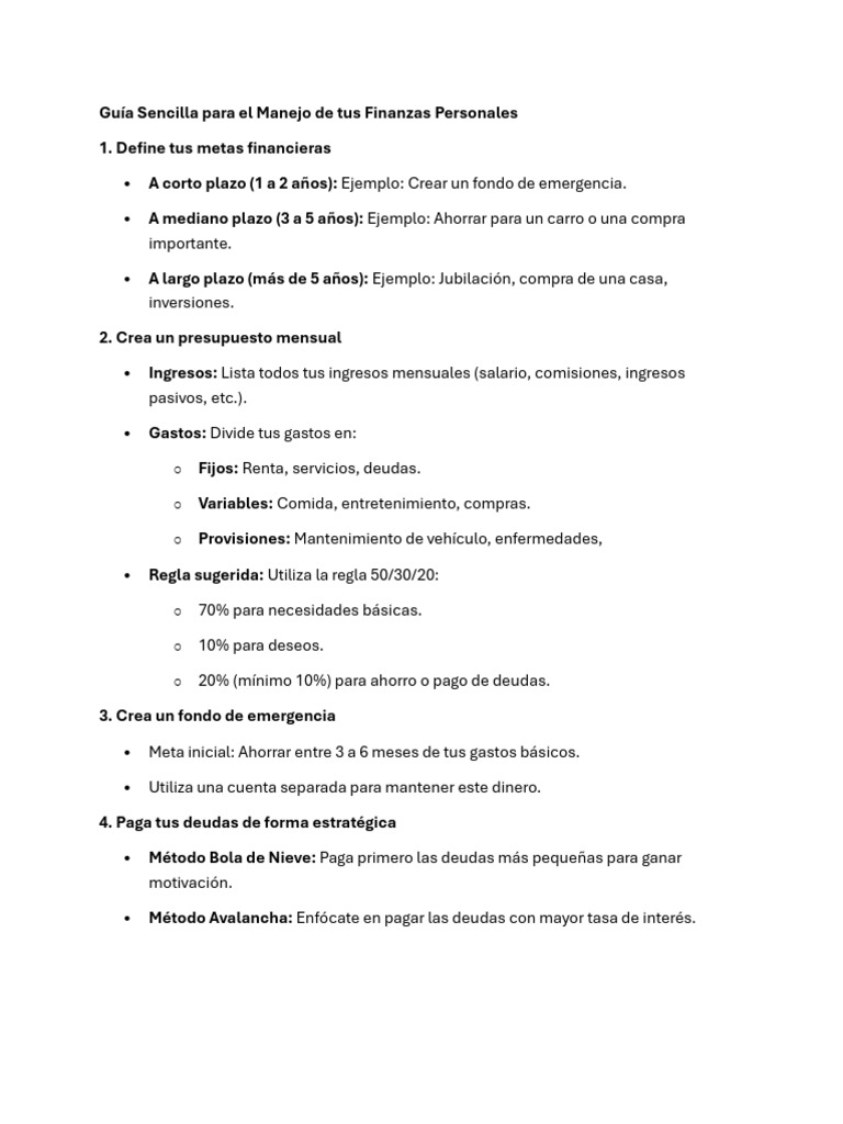 Manejo Efectivo de Finanzas Personales | PDF | Finanzas personales ...