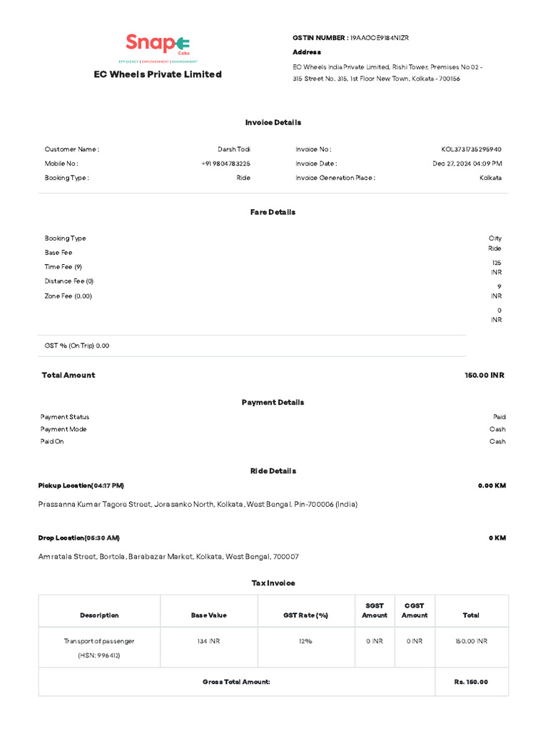 Rideinvoice KOL3731735295940 | PDF | Government Finances | Taxes